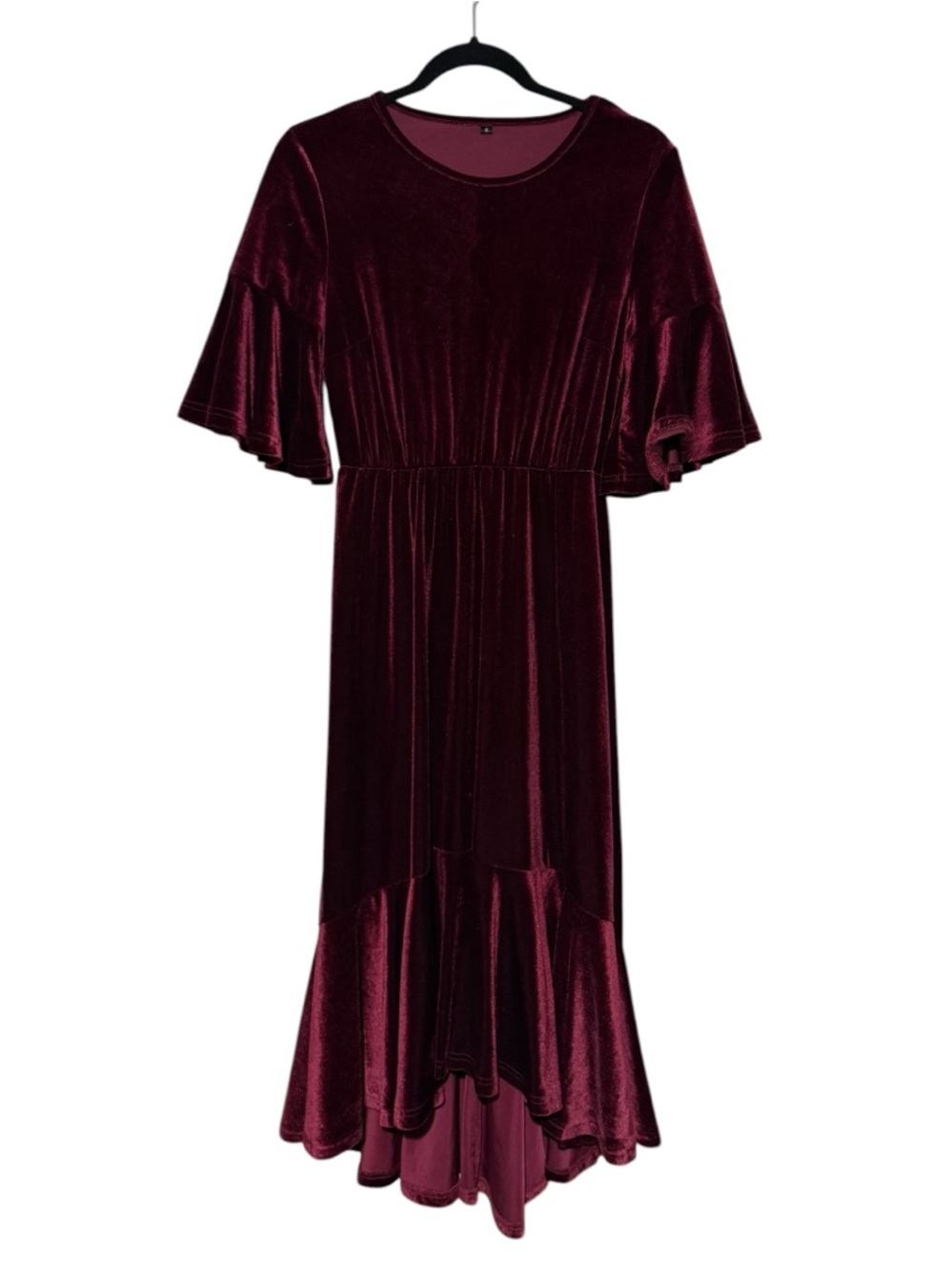 Red Velvet Modo Dress Siz S Ruffle Long Modest Festive Wedding Holiday Vamp Goth